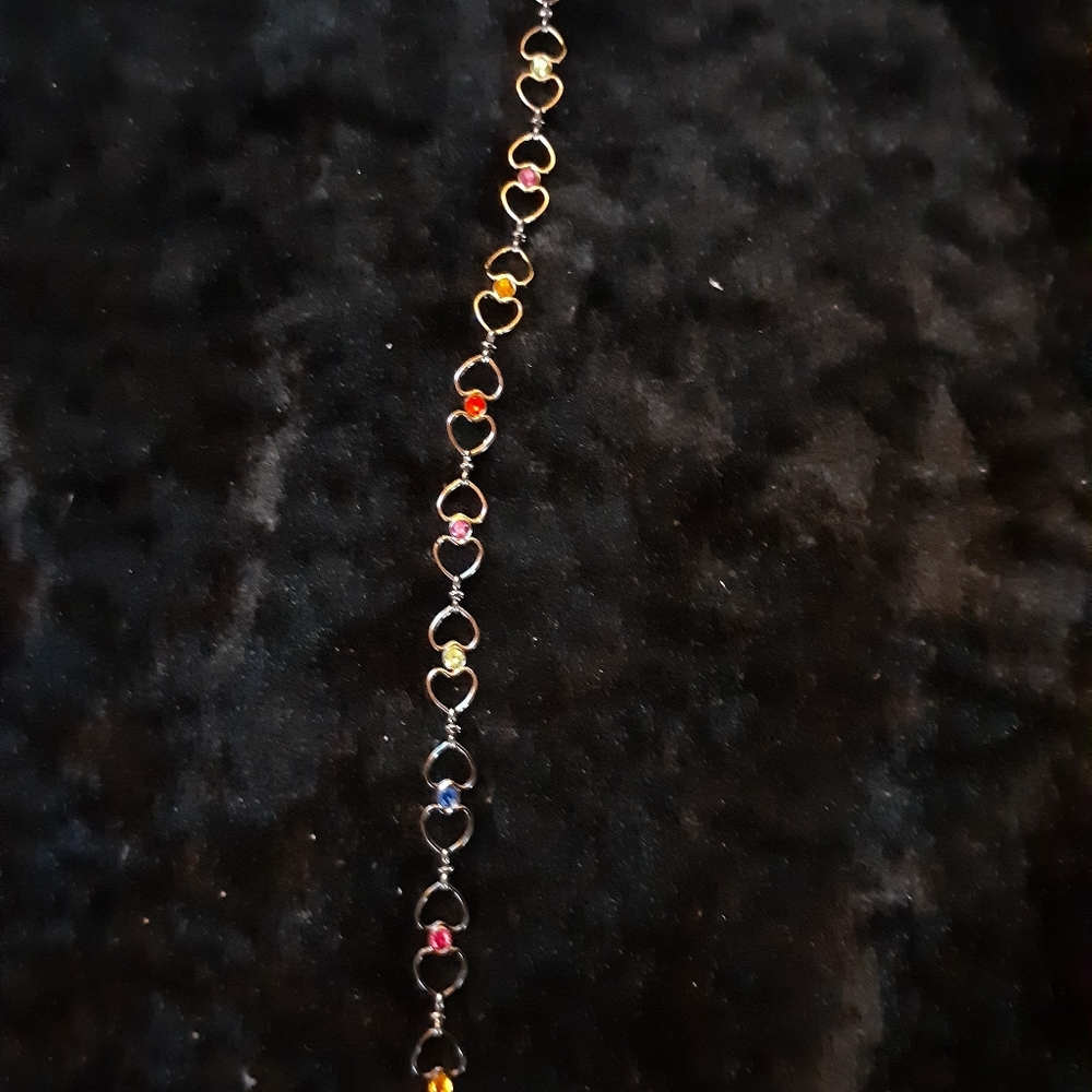 Black Heart Links Anklet With Multicolored Crystal